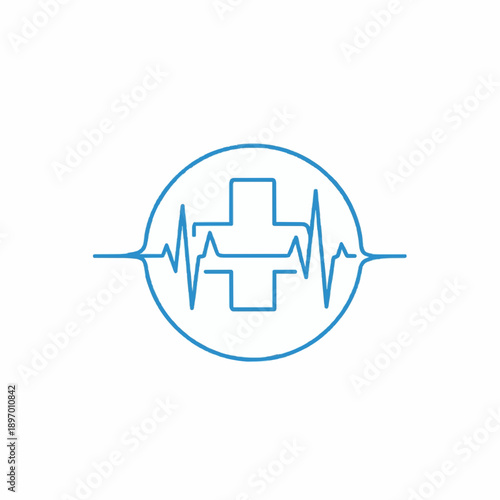 Dynamic medical cross and heartbeat line icon, symbolizing health, wellness, and vital monitoring within a sleek circular design for modern healthcare concepts