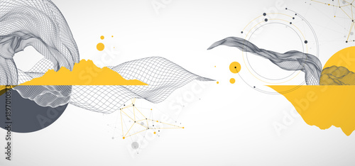 Abstract wireframe background. Modern science art elements. Surface illustration.