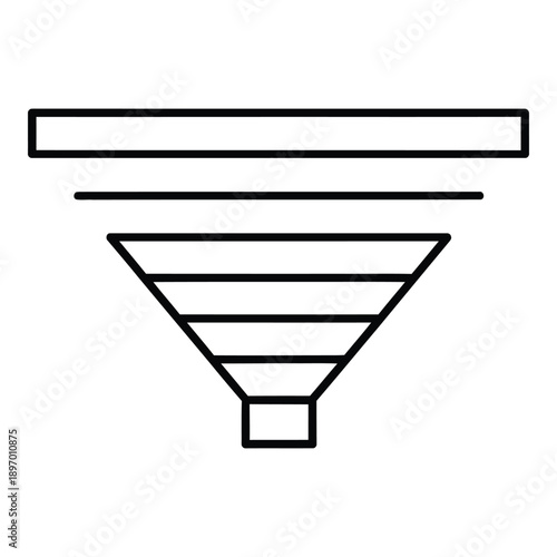 Funnel icon with horizontal lines and rectangle, simple vector illustration for filtering, process, or separation concept.