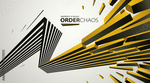 Chaos and order vector concept abstract background with lines explosion to debris in decay, 3D wallpaper with perspective lines going to chaos of destruction.
