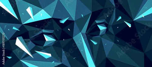 Dark low poly face vector illustration, polygonal design of a boy male face in annihilation, technology and science, kid face eyes looking at camera.