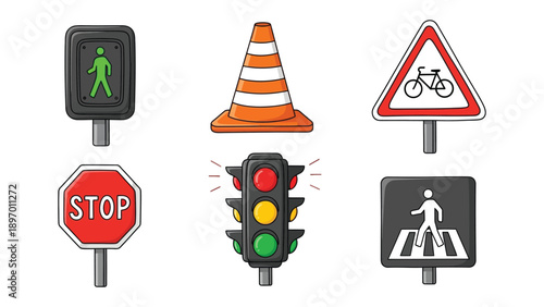 Road Safety Essentials: An eye-level shot captures a curated collection of essential road safety elements, meticulously arranged to enhance urban landscapes.