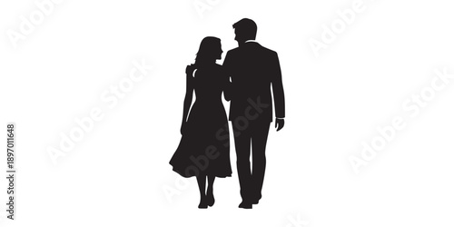 Romantic couple in various poses silhouettes collection set. Couple falling in love different poses isolated on white background silhouette set.,Couple holding hands, man and woman dating, vector 