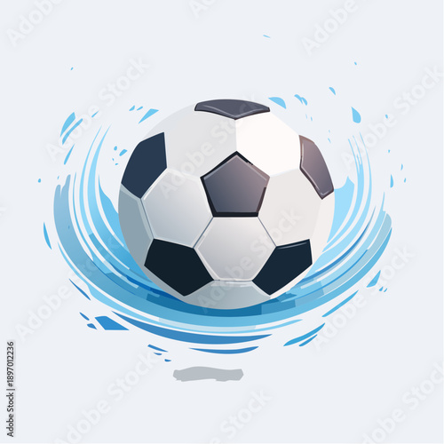Soccer Ball with Blue Swirl Motion Effect on Clean Background