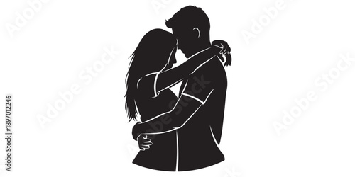 Couple silhouette collection, romantic pose set, black vector shapes, kissing hugging standing figures, love icon pack, relationship vector,Valentine’s Day