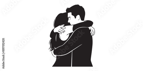 Couple silhouette collection, romantic pose set, black vector shapes, kissing hugging standing figures, love icon pack, relationship vector,Valentine’s Day