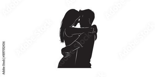 Couple silhouette collection, romantic pose set, black vector shapes, kissing hugging standing figures, love icon pack, relationship vector,Valentine’s Day