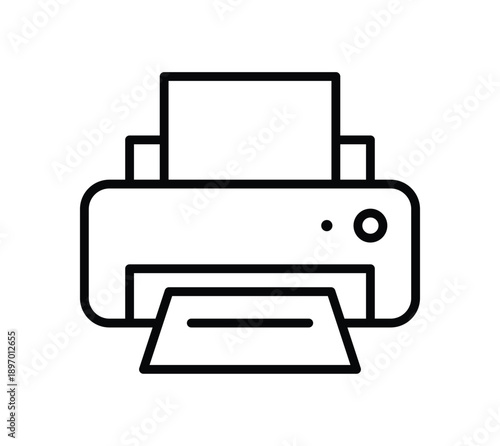 Simplistic Black and White Printer Icon for Digital Design and Print Projects