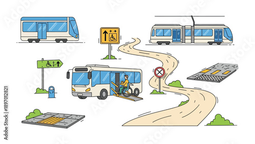 Accessibility in Transit: A comprehensive illustration that highlights inclusive public transport facilities, promoting ease of access for everyone.