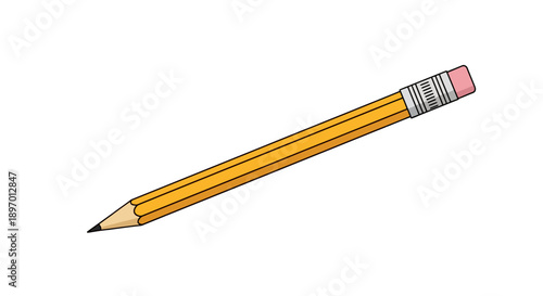 Yellow pencil with pink eraser on white background.
