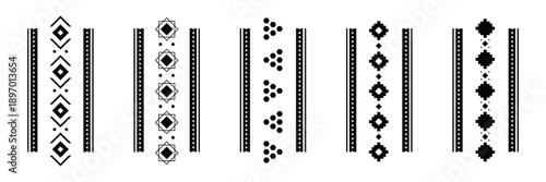 Ramadan Islamic unique tribal borders in black and white, featuring geometric patterns and diamond shapes