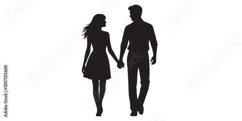 Romantic couple in various poses silhouettes collection set. Couple falling in love different poses isolated on white background silhouette set.,Couple holding hands, man and woman dating, vector 
