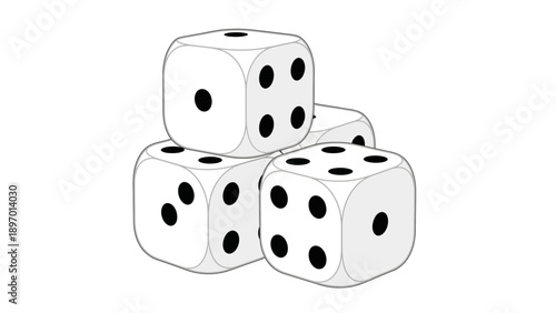 Four White Dice with Black Dots.