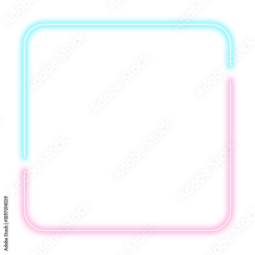 白背景にピンクと水色のふんわりネオンラインフレーム　透過対応の正方形デザイン