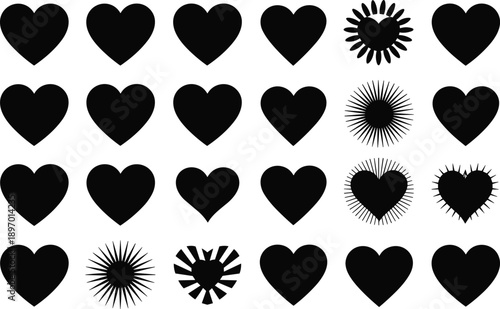Heart grid silhouette with standout patterns, black vector illustration for love-themed design, visual puzzles, romantic decor, and Valentine’s Day graphic elements.