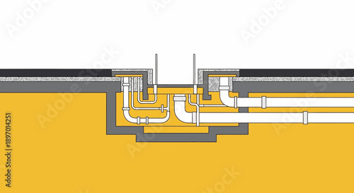 Technical Cross-Section Diagram of Underground Plumbing and Drainage System Infrastructure