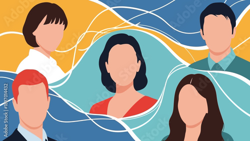Diverse Group of People Faces Illustration.