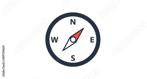 A simple compass showing direction with North South East West.