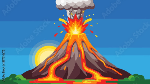 Erupting Volcano with Lava and Ash.