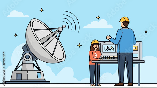 Engineers Working on Satellite Dish System.