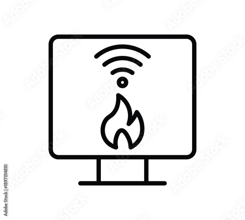 Wireless Internet Connection Icon with Fire Symbol Illustrating Danger