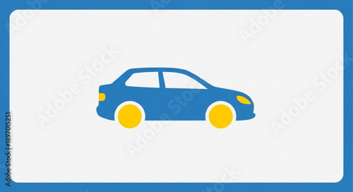 Blue sedan car illustration with yellow wheels.