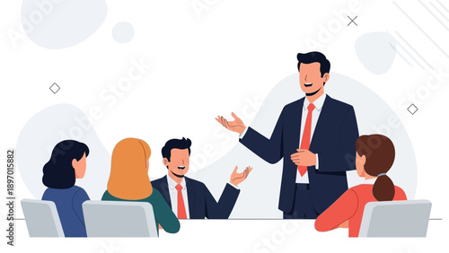 Business Meeting: Speaker Addressing Audience in Modern Office