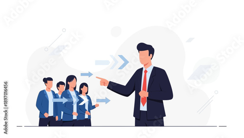 Business Leader Directing Team Forward, Leadership and Teamwork Concept