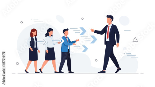 Business Leader Directing Team Forward with Arrows