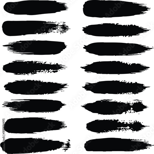 Set of black paint brush strokes isolated on transparent background for design
