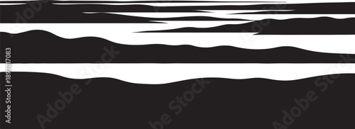 Monochromatic landscape with wavy hills and reflective water surface