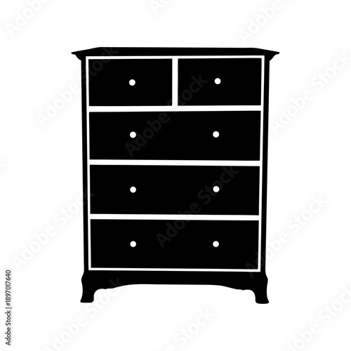 Modern black and white wooden dresser furniture flat design vector illustration