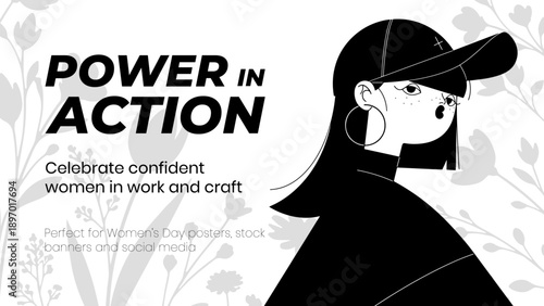 Independent Woman Illustration, Urban Minimalist Style, Women’s Day Card