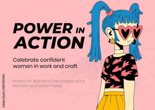 Vector illustration of young cool girl. Women's day on March 8