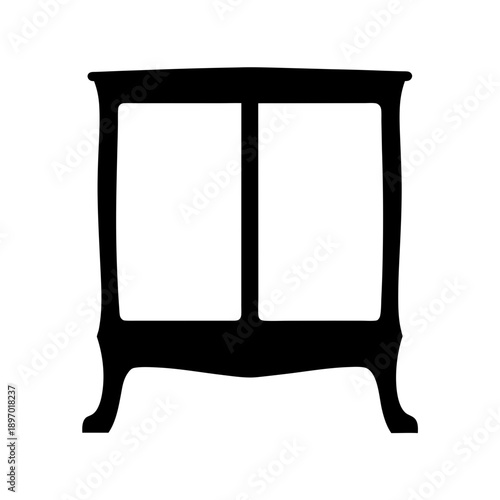 Black Silhouette of a Two-Door Cabinet, Flat Design Vector Illustration