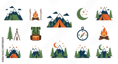 Camping and Outdoor Adventure Icons Collection.