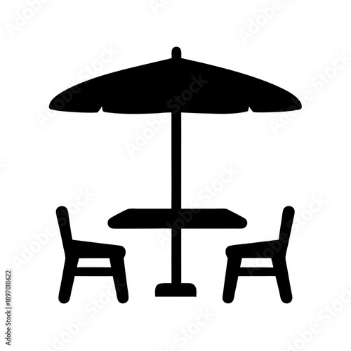 Outdoor Dining Set with Umbrella and Chairs Flat Design vector illustration