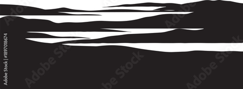 Abstract black and white landscape with wavy lines background