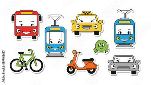 Animated Transportation Vehicles: Colorful animated transport vehicles, evoking childhood imagination, present joy and playfulness.