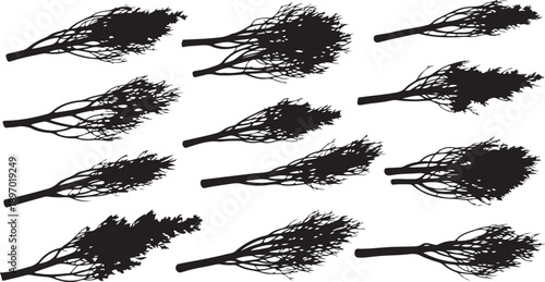 Set of black brooms on white background illustration design