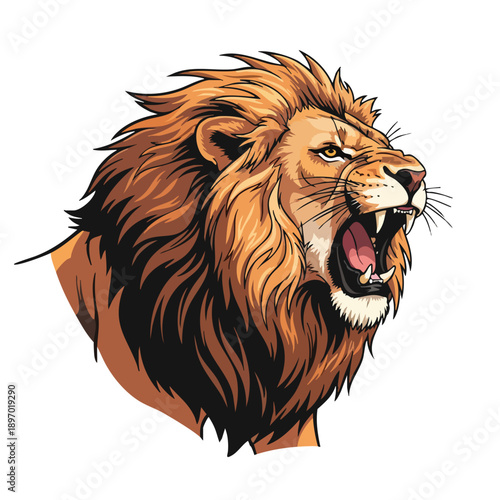 A digital illustration of a lion with its mouth open, showing a fierce roar against a clean white background.
