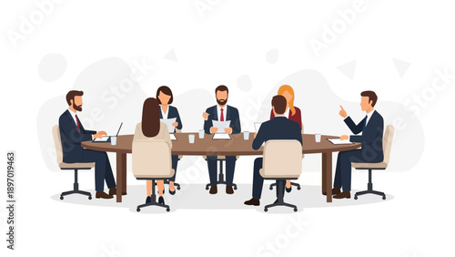 Business Meeting: Diverse Team Discussing Strategy Around Oval Conference Table