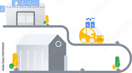 Gift Going in Home by Car Illustration