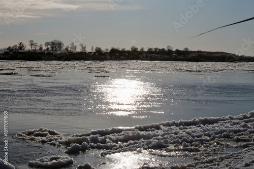 Ice Floes on the Oder River near Küstrin at Winter Sunset