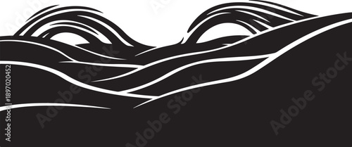 Black and white abstract wavy lines landscape illustration design