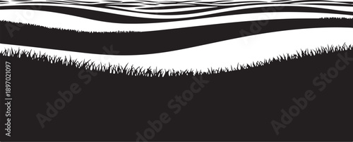 Black and white abstract landscape with grassy texture background