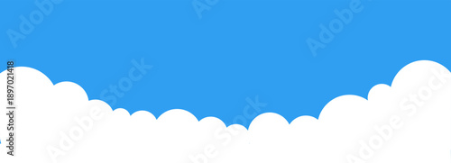 Blue sky and cloud border, divider shape banner. Sky horizontal background, bg. Simple footer, section.