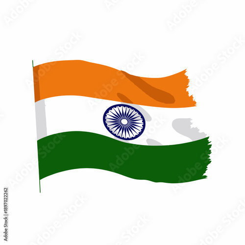 Vibrant depiction of a national flag with symbolic colors and emblem representing unity and pride fluttering majestically against a plain white backdrop