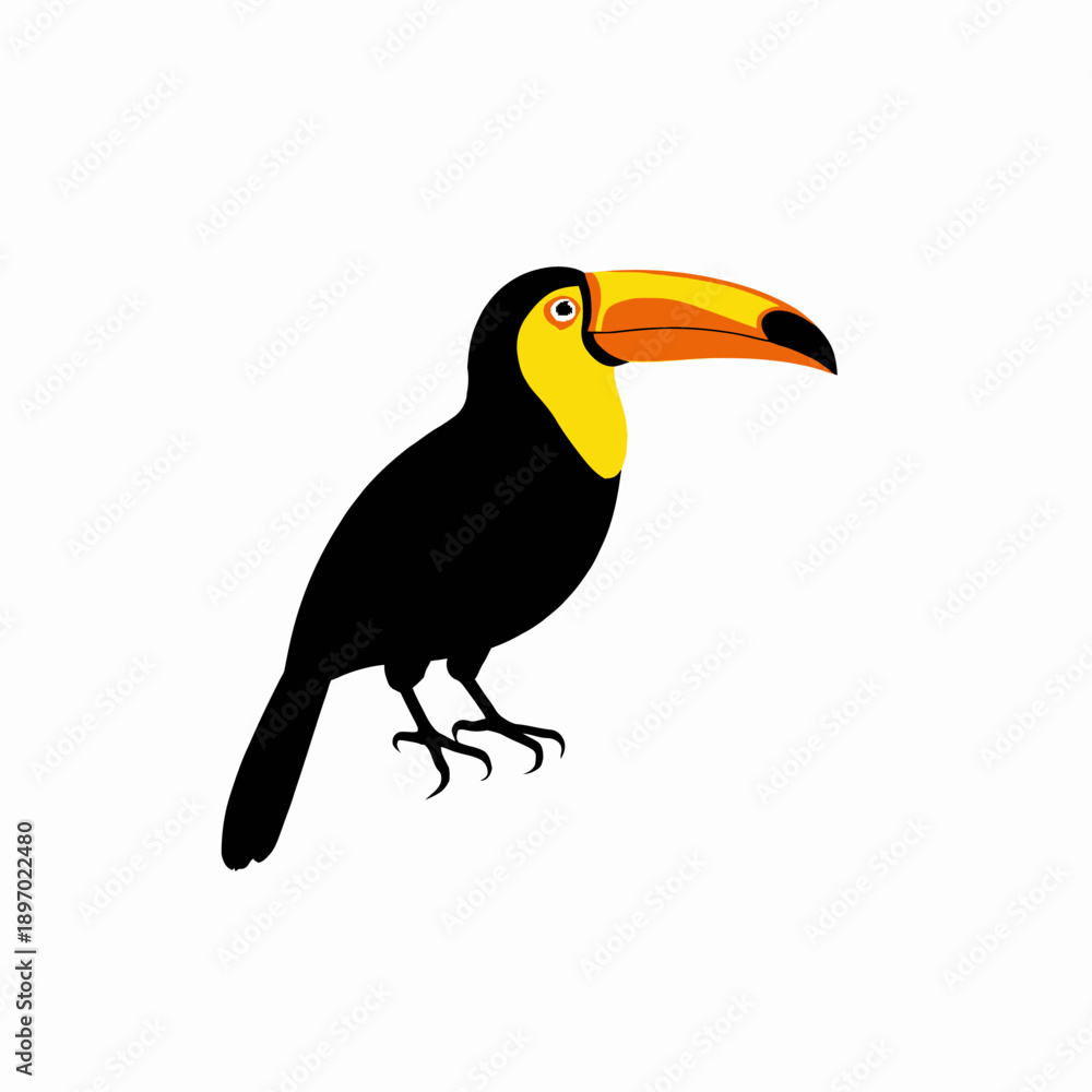 Fototapeta premium Illustration of a Colorful Toucan with a Distinctive Large Beak and Vibrant Feather Colors on a Plain White Background
