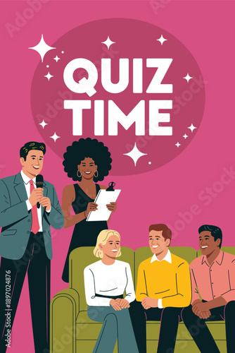 Engaging quiz show with charismatic host and diverse contestants in studio setting for game enthusiasts trivia night and entertainment promotion interactive challenge fun competition and knowledge sha